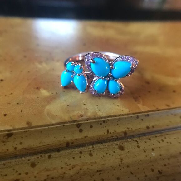 Natural Sleeping Beauty Turquoise Pink Sapphire Sterling Silver Ring Size 10 - Picture 2 of 7